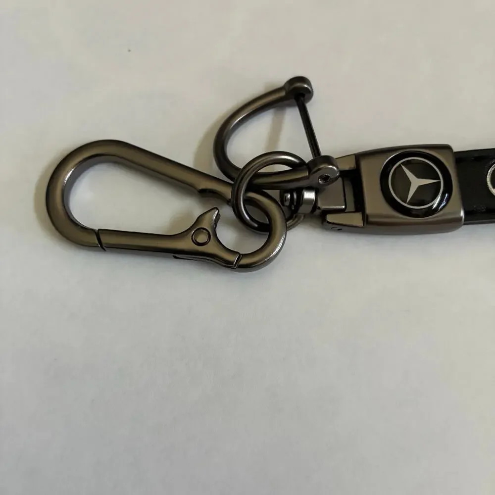 Mercedes Benz Genuine Leather Black Chrome Car Keychain Brand New
